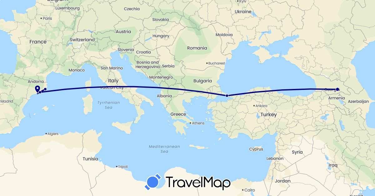 TravelMap itinerary: driving in Spain, Georgia, Turkey (Asia, Europe)